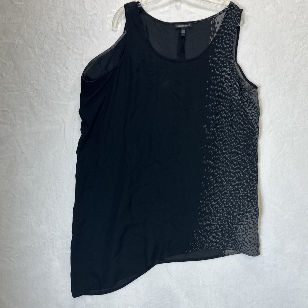 Eileen Fisher Womens SP Black Sleeveless Asymmetrical Side Drape Silk Shell Tank